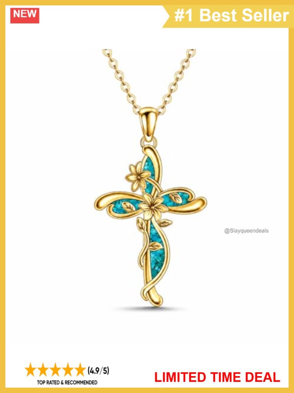 14K Gold Plated Turquoise Cross Necklace